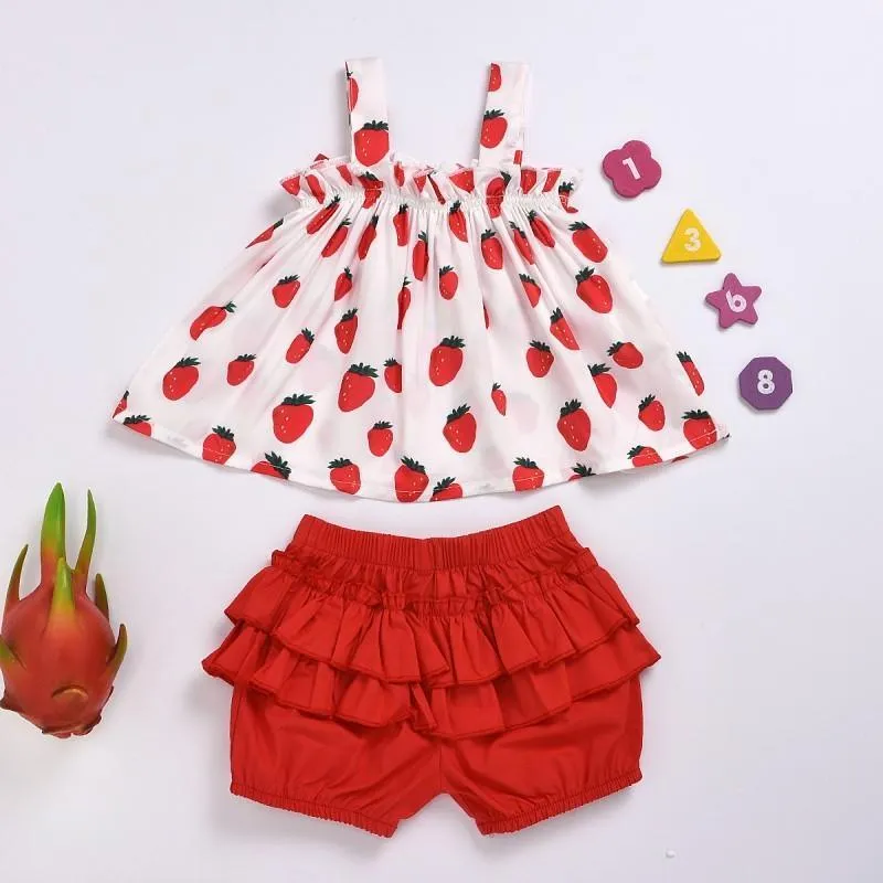 2-piece Strawberry Printed Tops & Solid Shorts for Toddler Girl