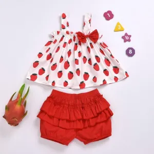 2-piece Strawberry Printed Tops & Solid Shorts for Toddler Girl