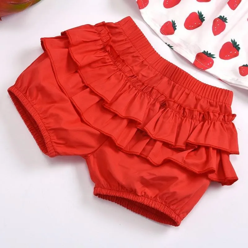 2-piece Strawberry Printed Tops & Solid Shorts for Toddler Girl