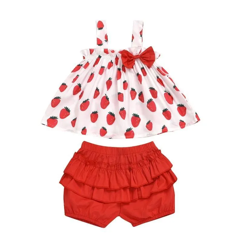 2-piece Strawberry Printed Tops & Solid Shorts for Toddler Girl