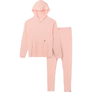 2-Piece Women's Pink Hooded Waffle Top and Legging Set