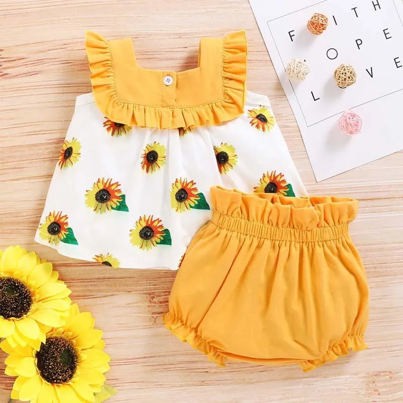 2-Pieces Sunflower Print suit For Toddler Girls