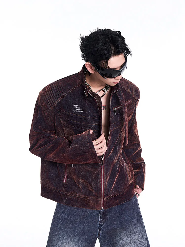 【24s Nov.】Niche Design Flocked Zip-up Denim Jacket