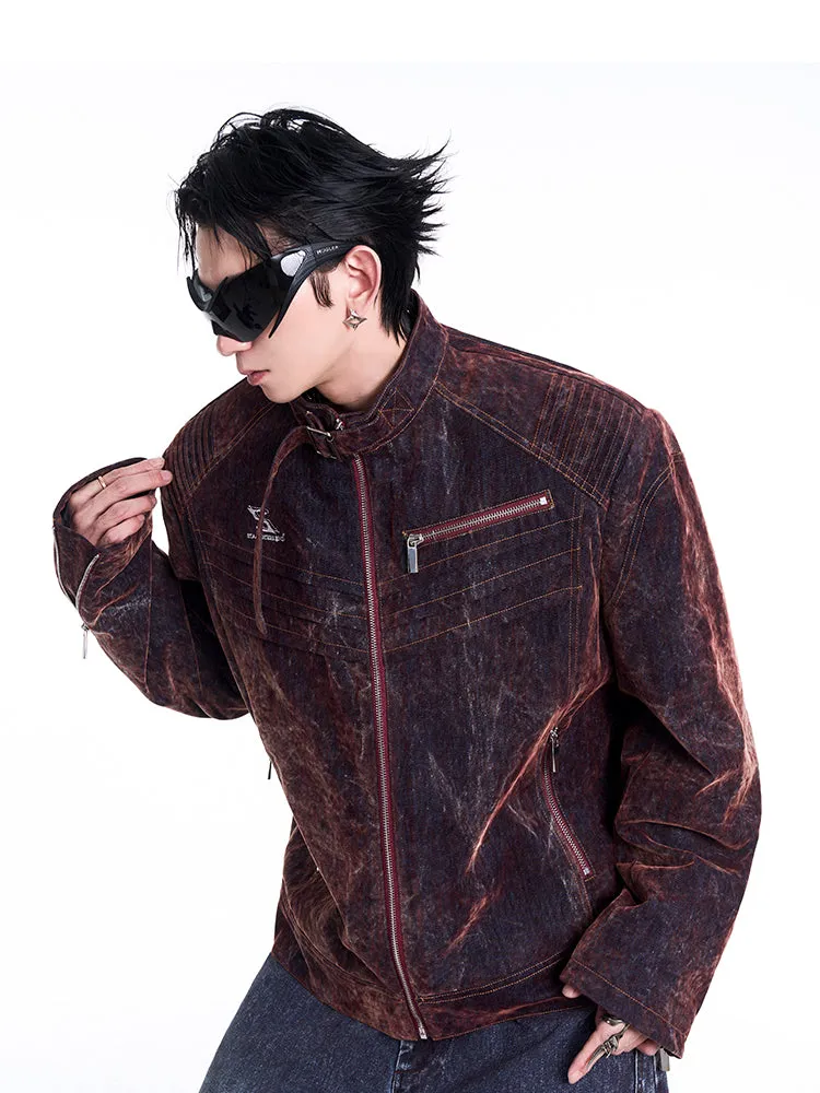 【24s Nov.】Niche Design Flocked Zip-up Denim Jacket