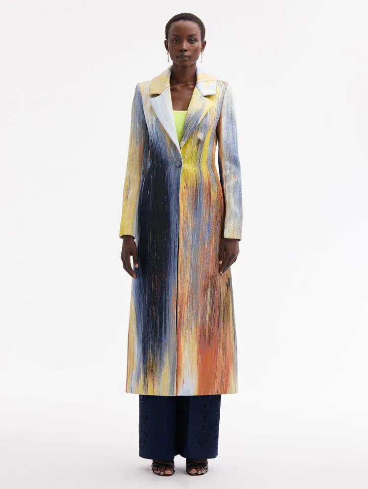 Abstract Brushstroke Jacquard Coat