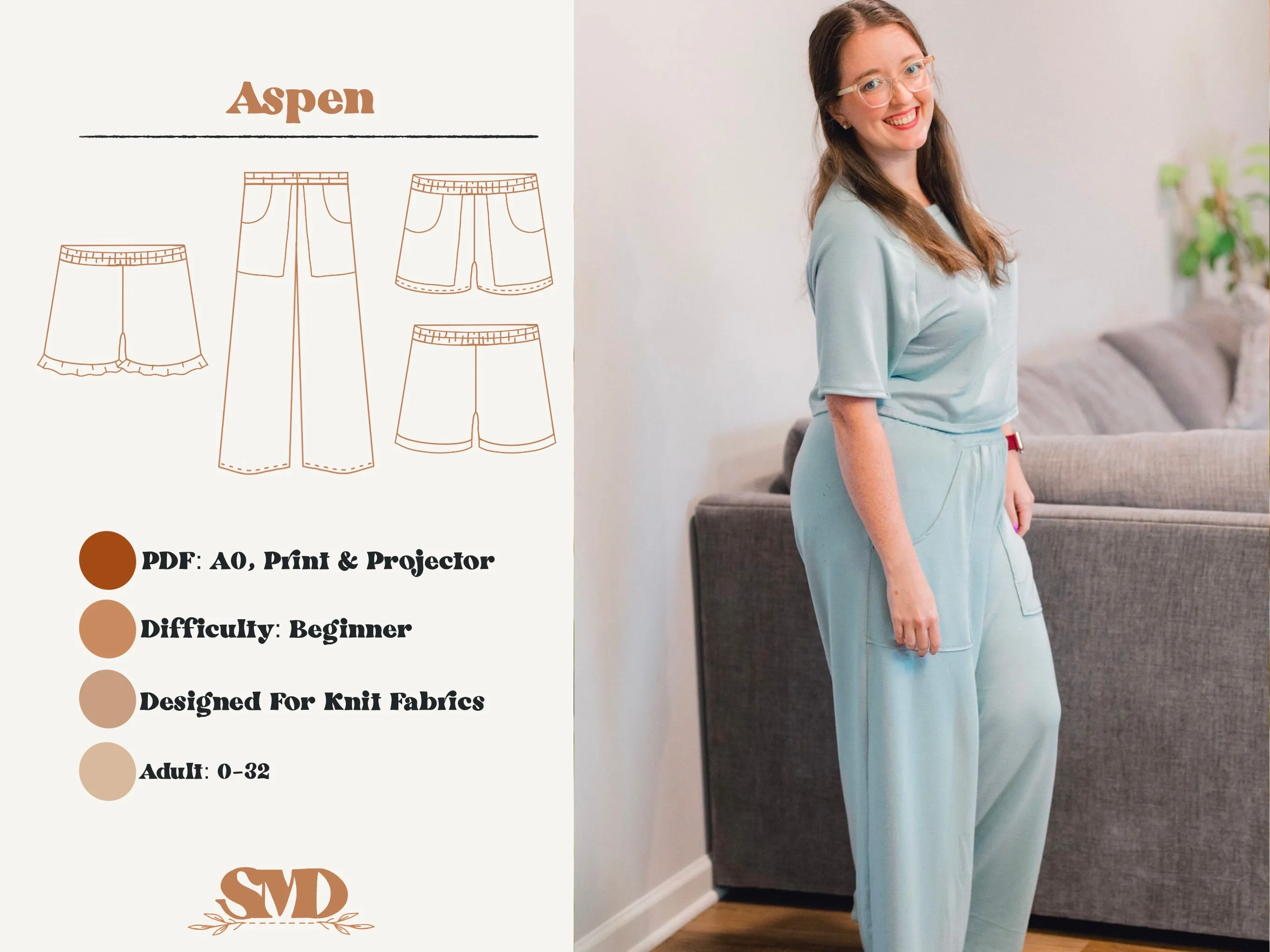 Adult Aspen Lounge Shorts and Pants Digital Sewing Pattern Sizes 0-32