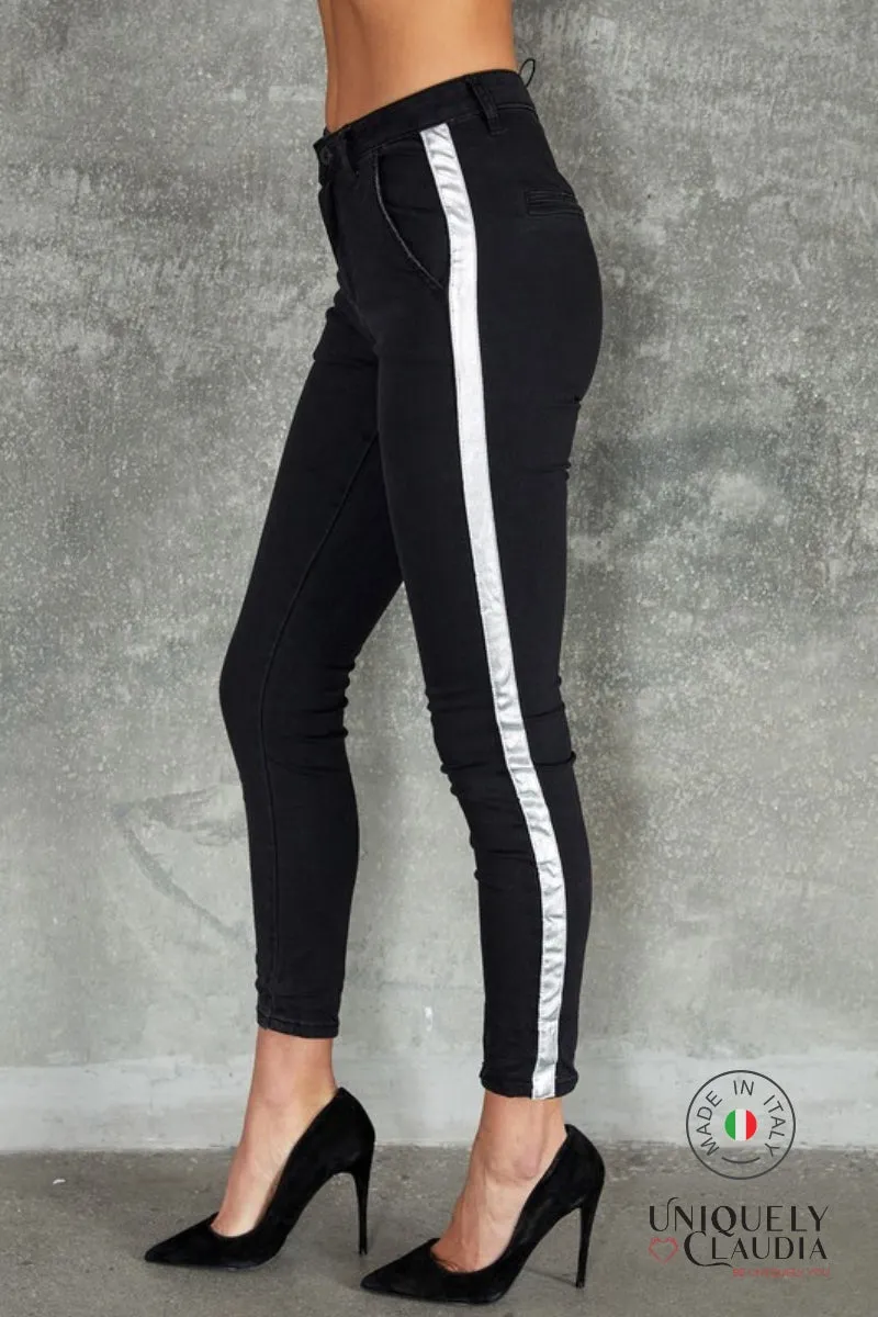 Alessandra Silver Stripe Black Joggers