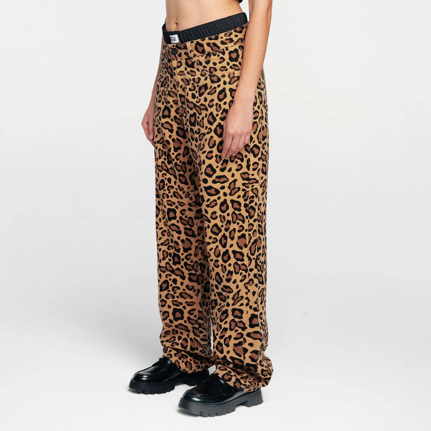 Animal Print Straight Leg Laser Pants - Leopard