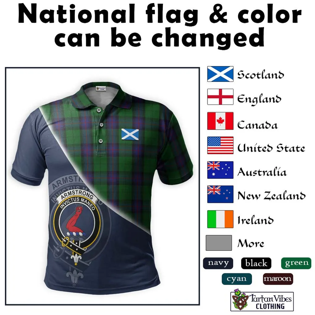 Armstrong Tartan Polo Shirt with Personalised National Flag and Family Crest Half Style