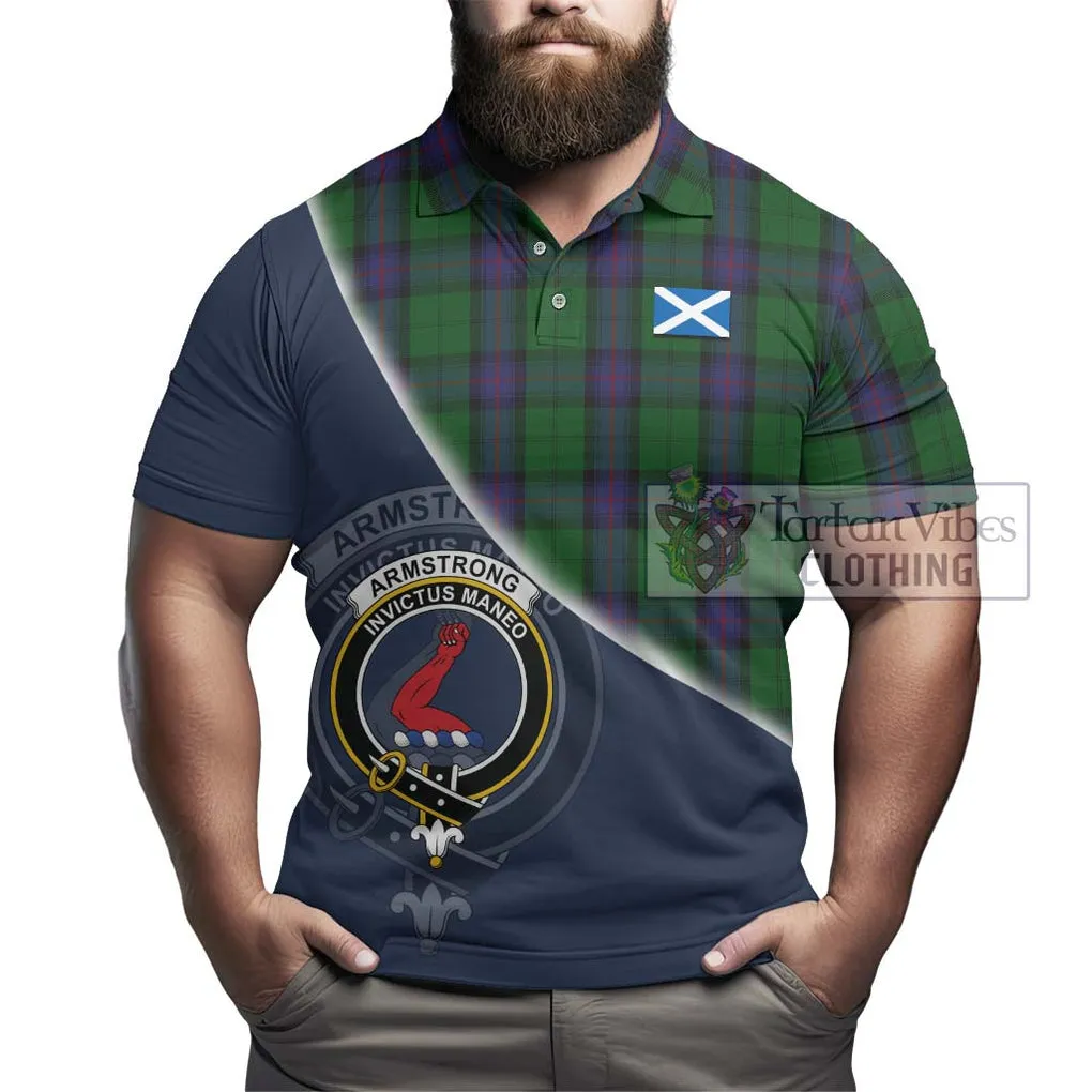 Armstrong Tartan Polo Shirt with Personalised National Flag and Family Crest Half Style