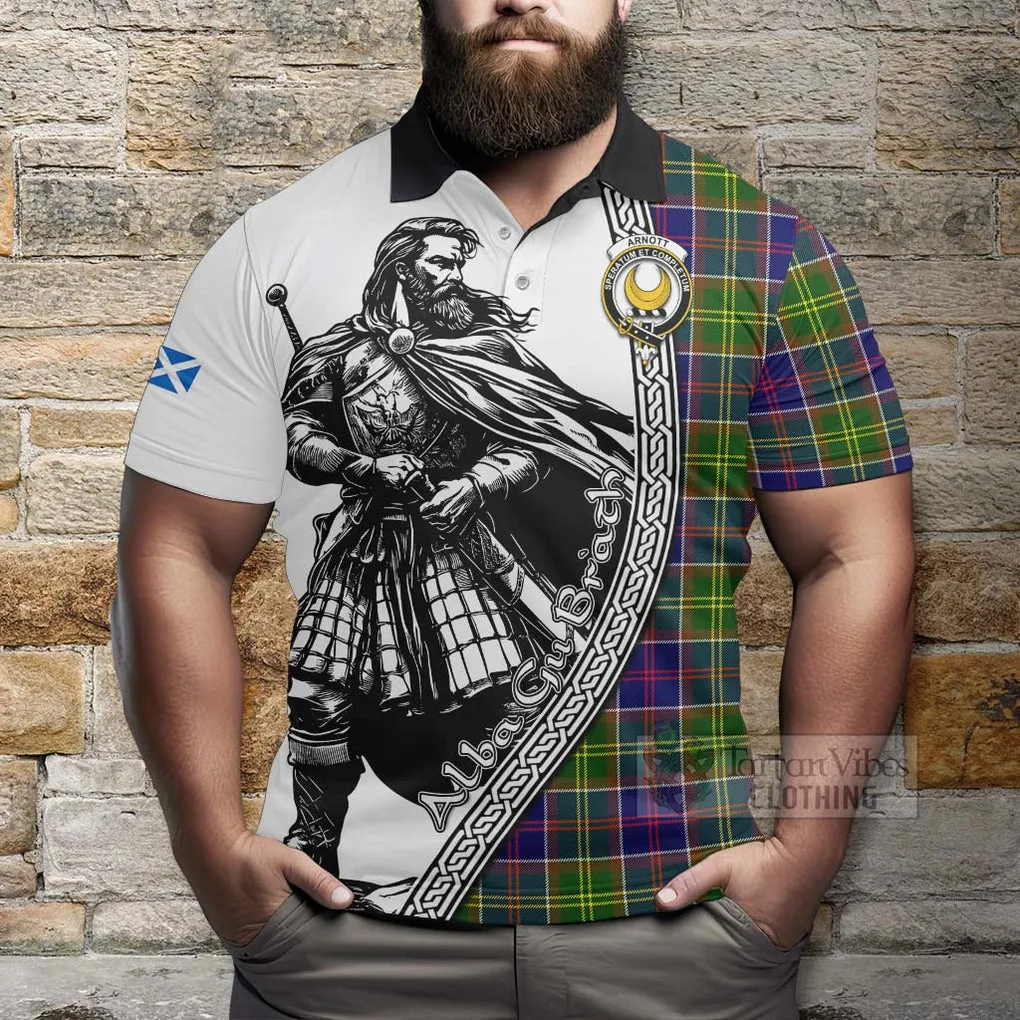 Arnott Tartan Clan Crest Polo Shirt with Highlander Warrior Celtic Style