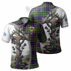 Arnott Tartan Polo Shirt with Family Crest and St. Andrew's Cross Accented by Thistle Vines