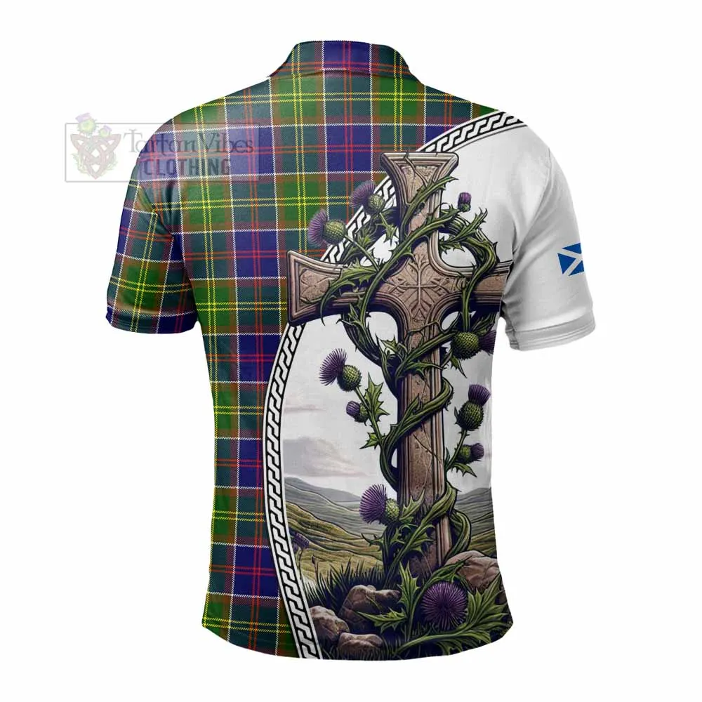 Arnott Tartan Polo Shirt with Family Crest and St. Andrew's Cross Accented by Thistle Vines