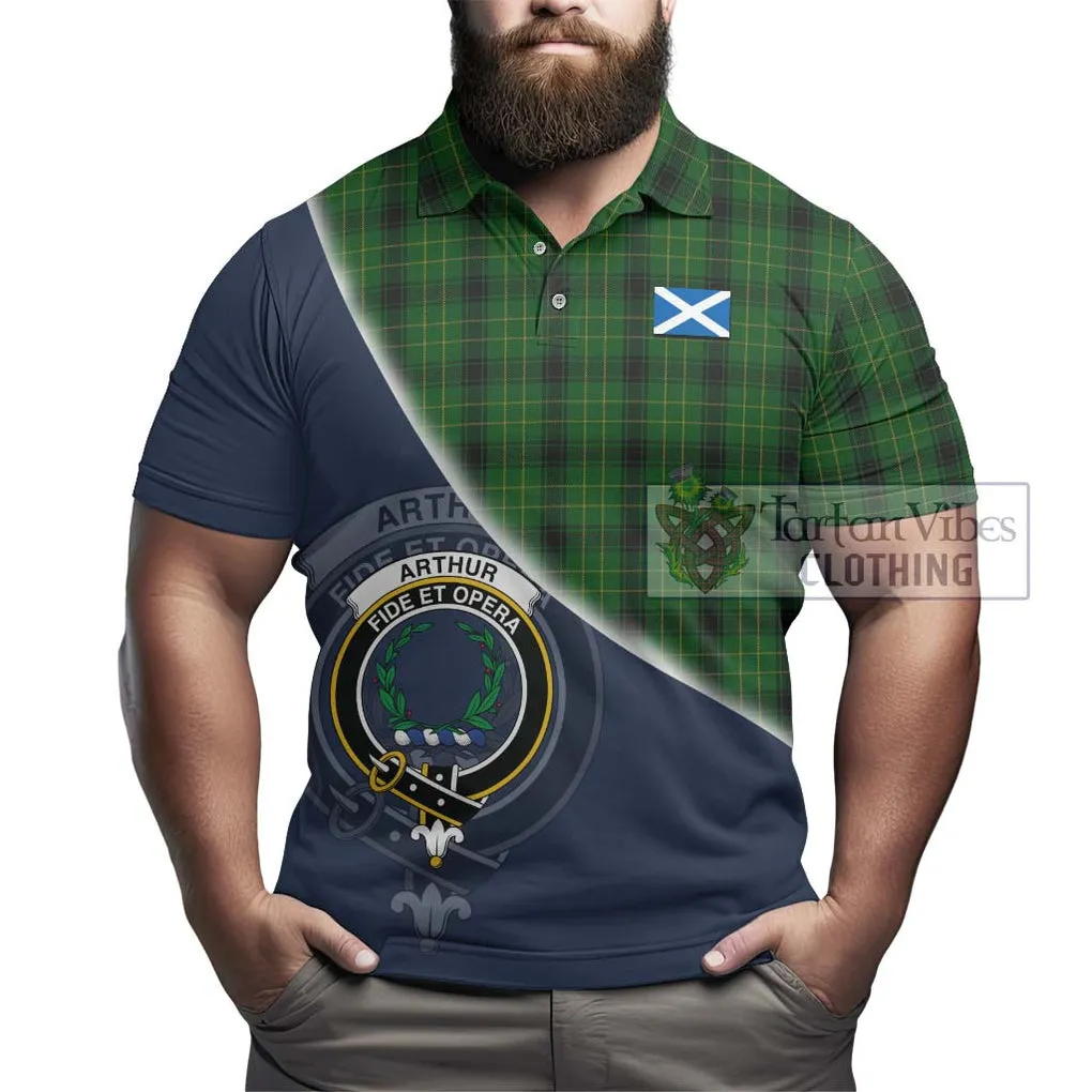 Arthur Highland Tartan Polo Shirt with Personalised National Flag and Family Crest Half Style