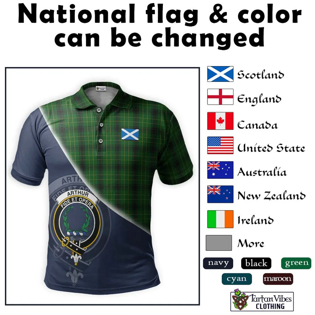 Arthur Highland Tartan Polo Shirt with Personalised National Flag and Family Crest Half Style