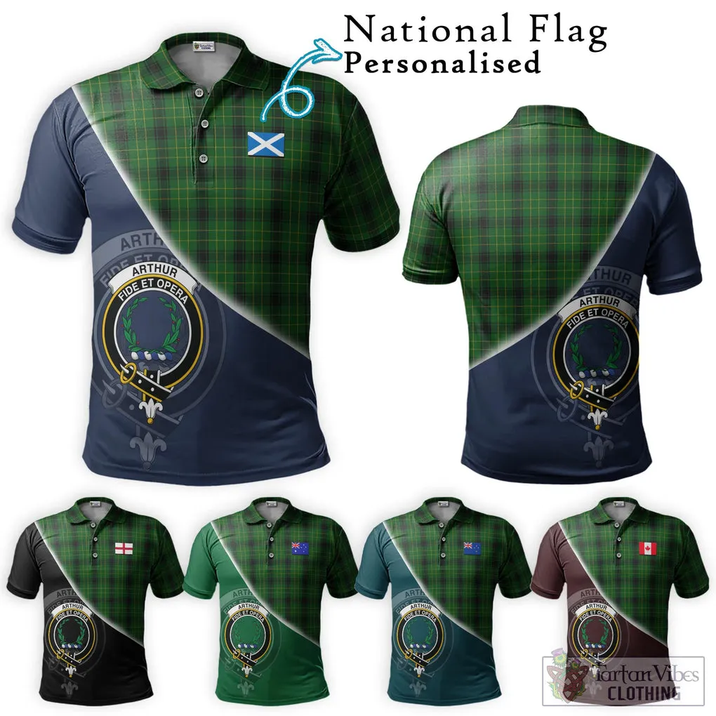 Arthur Highland Tartan Polo Shirt with Personalised National Flag and Family Crest Half Style