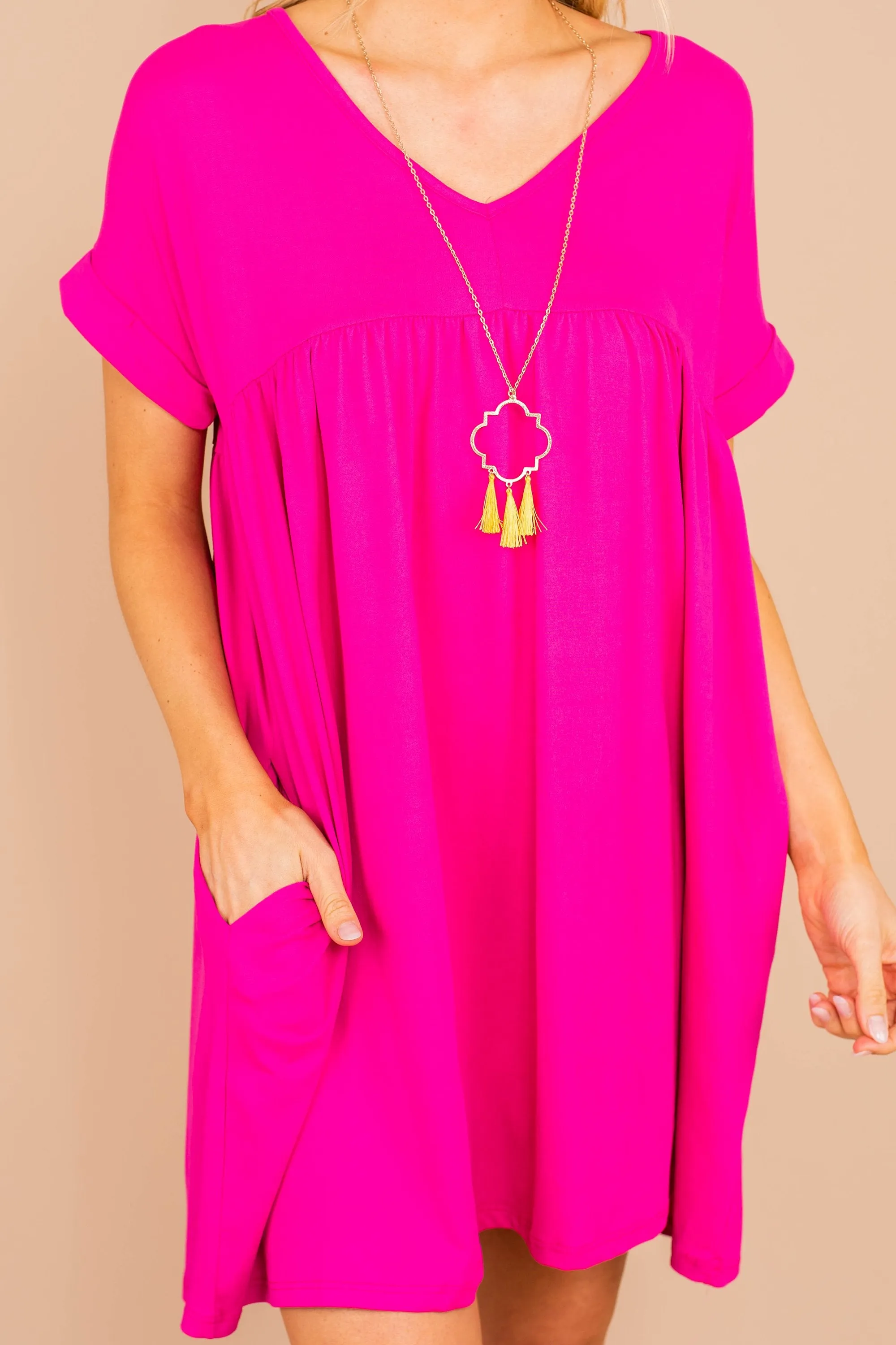 At Peace Fuchsia Pink Babydoll Dress