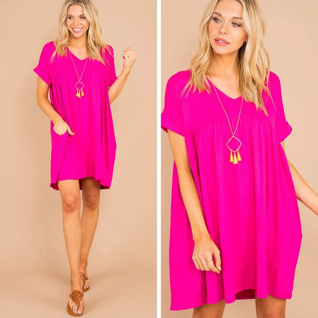 At Peace Fuchsia Pink Babydoll Dress