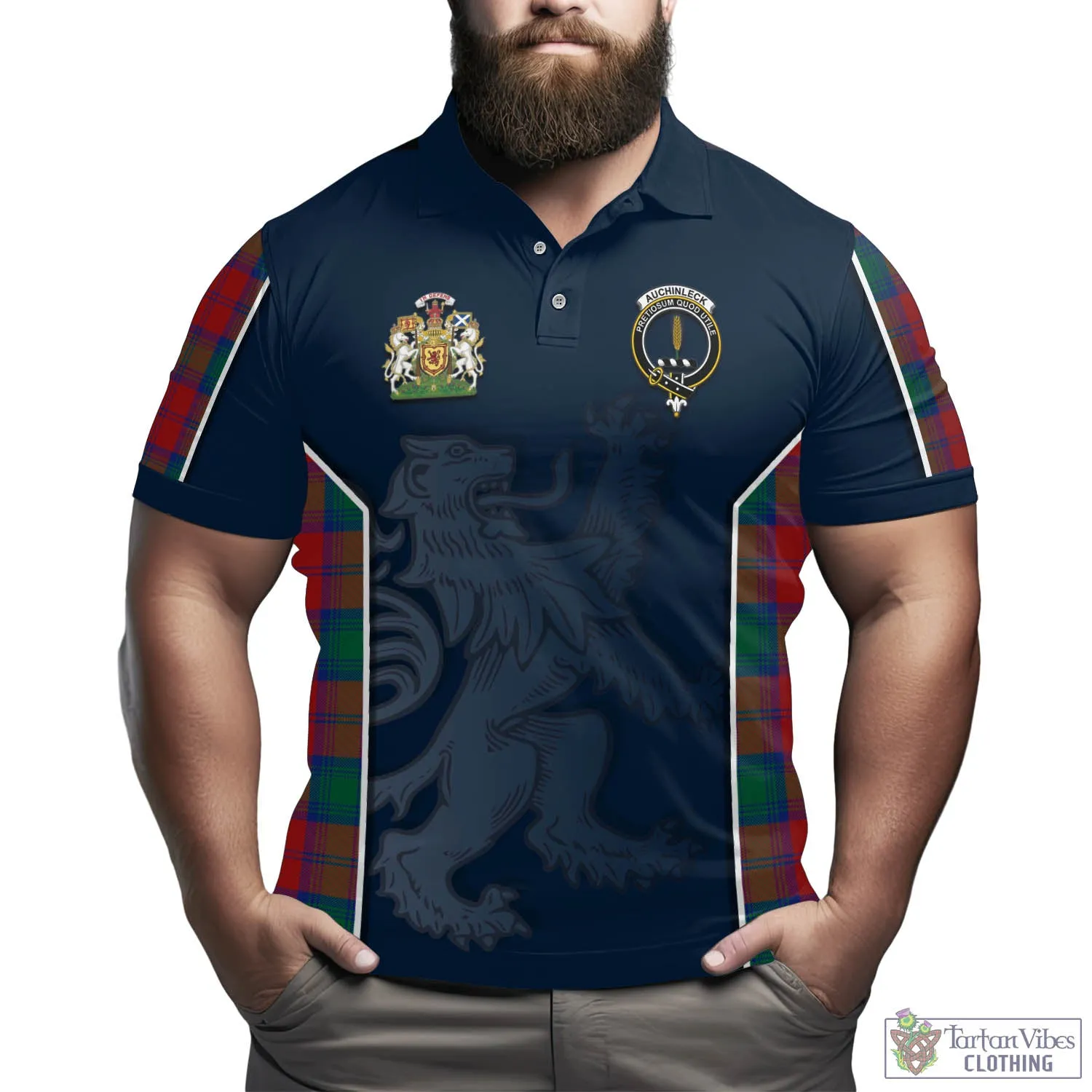 Auchinleck (Affleck) Tartan Men's Polo Shirt with Family Crest and Lion Rampant Vibes Sport Style