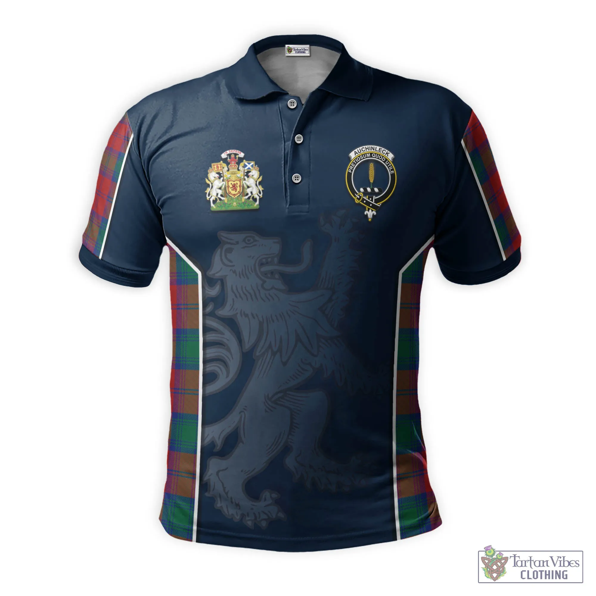 Auchinleck (Affleck) Tartan Men's Polo Shirt with Family Crest and Lion Rampant Vibes Sport Style