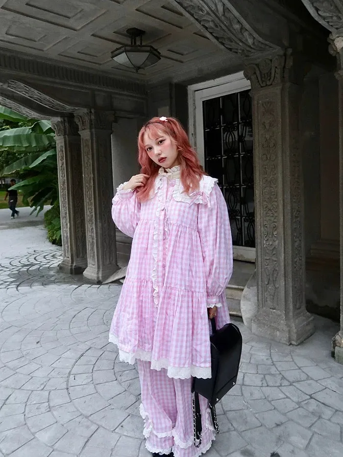 [August Unicorn] The Sailor Girl Gingham Babydoll Thin Coat