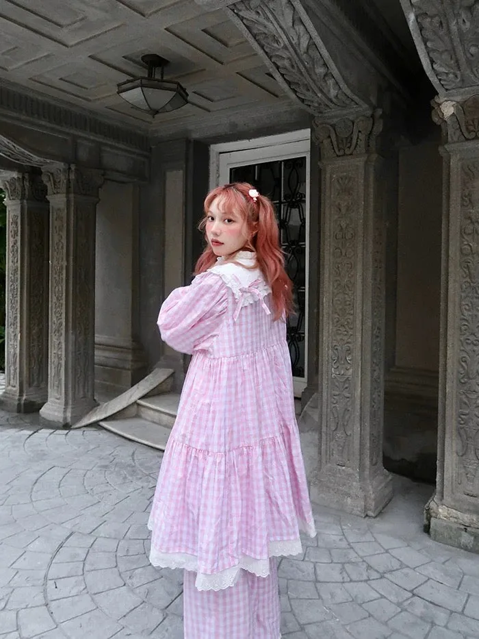 [August Unicorn] The Sailor Girl Gingham Babydoll Thin Coat