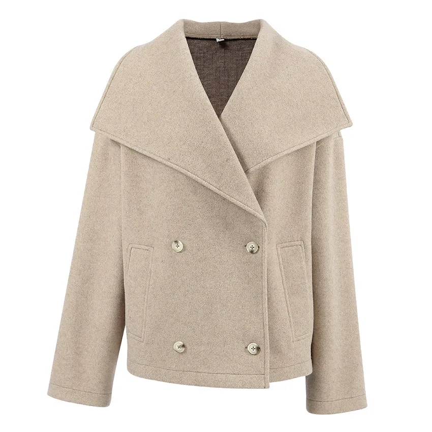 Autumn Winter Woolen Collared Loose Casual Jacket Coat Women Clothing