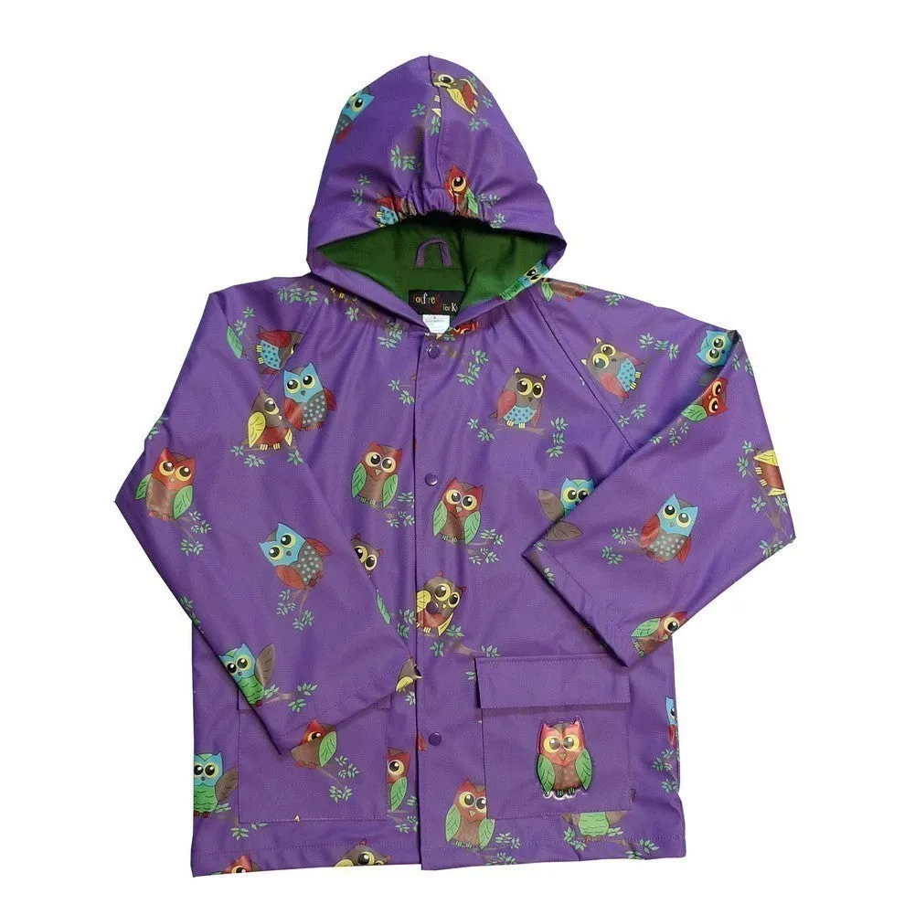 Baby Girls Purple Owls Rain Coat 1T