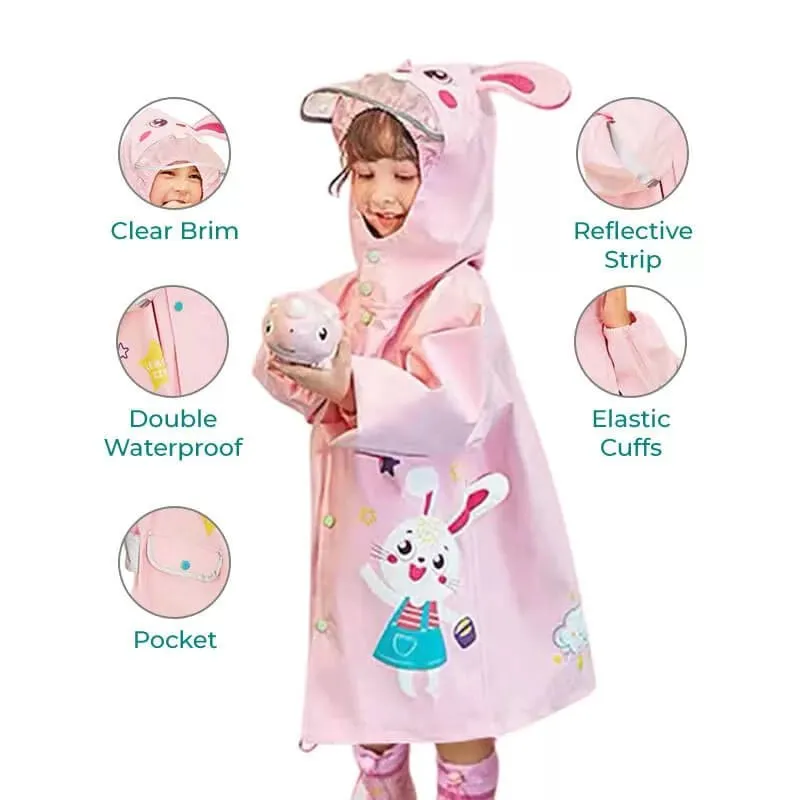 Baby Pink Rabbit Theme Raincoat for Kids