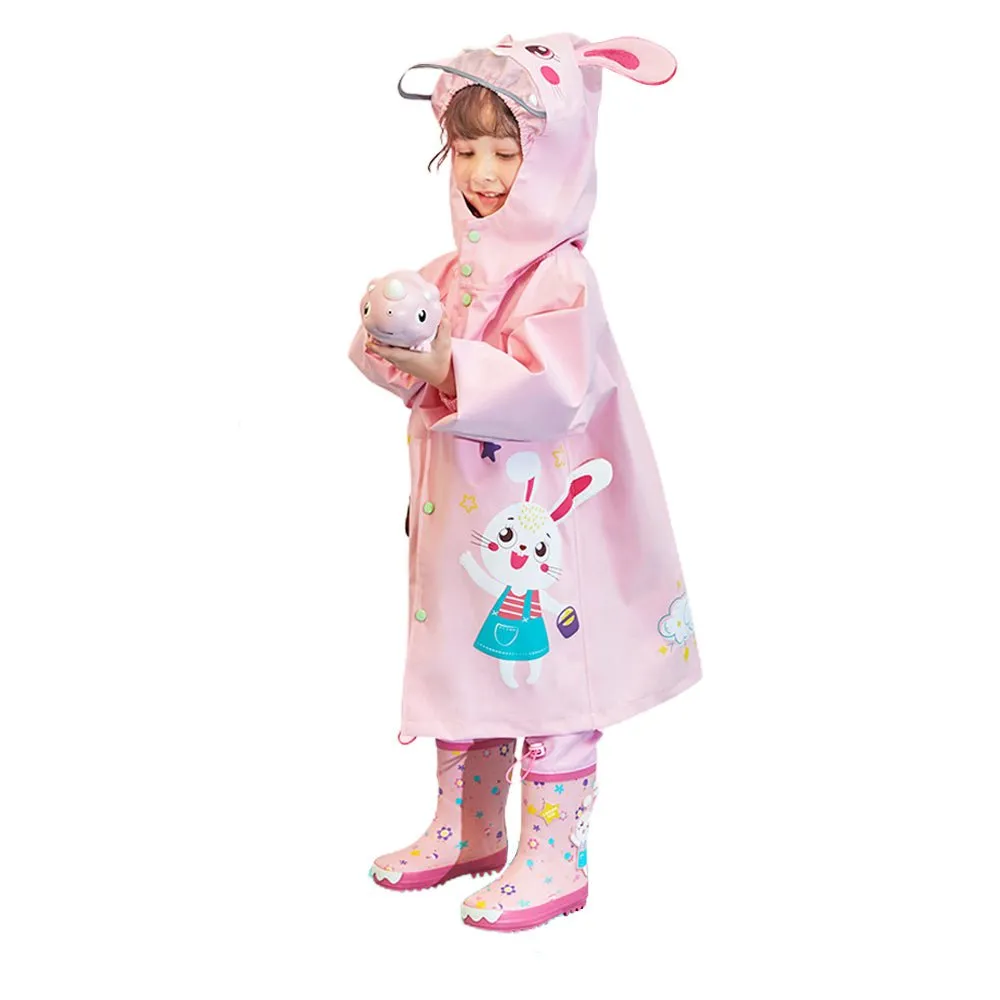 Baby Pink Rabbit Theme Raincoat for Kids