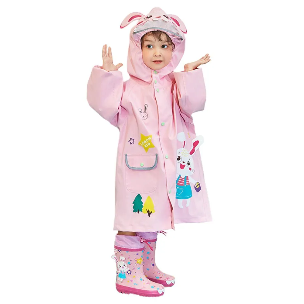 Baby Pink Rabbit Theme Raincoat for Kids