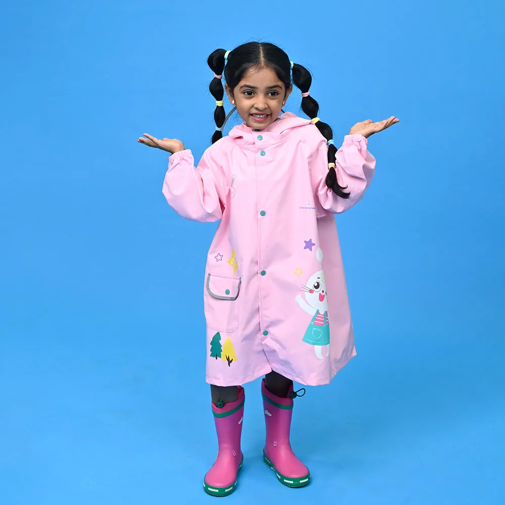 Baby Pink Rabbit Theme Raincoat for Kids