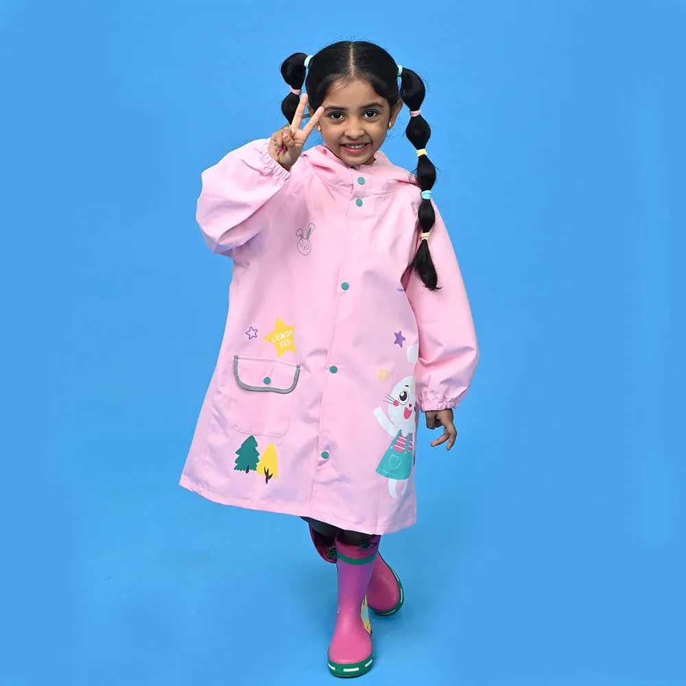 Baby Pink Rabbit Theme Raincoat for Kids