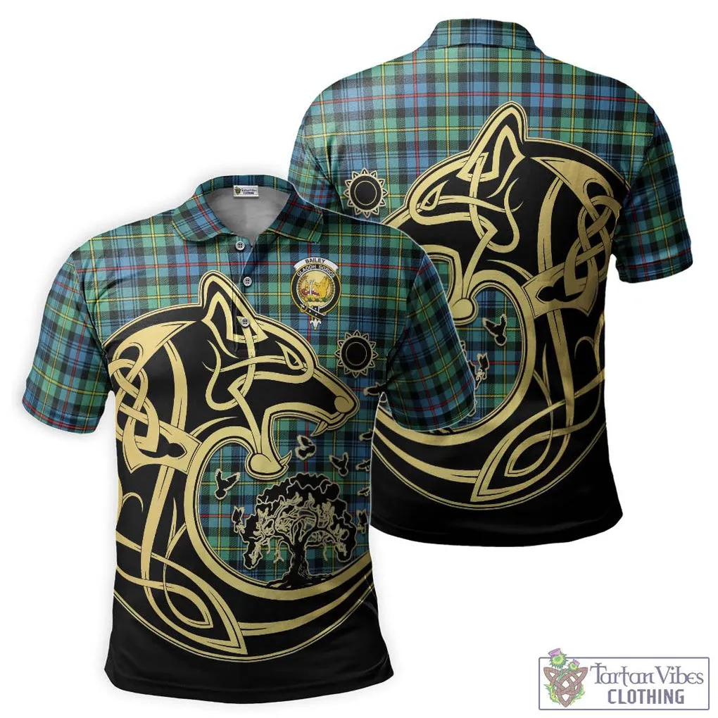 Bailey Ancient Tartan Polo Shirt with Family Crest Celtic Wolf Style