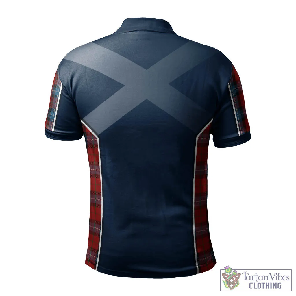 Baillie of Polkemmet Red Tartan Men's Polo Shirt with Family Crest and Scottish Thistle Vibes Sport Style