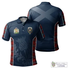 Baillie of Polkemmet Red Tartan Men's Polo Shirt with Family Crest and Scottish Thistle Vibes Sport Style