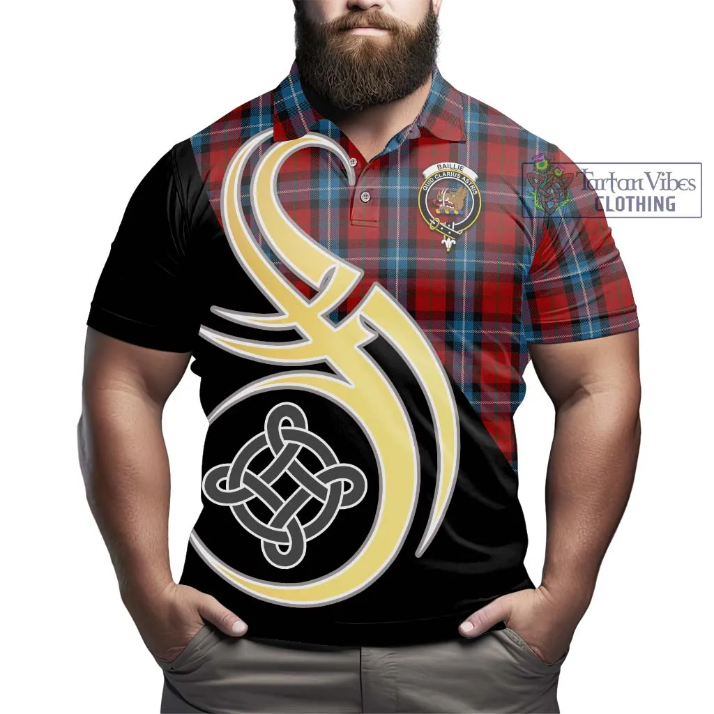 Baillie of Polkemmet Red Tartan Polo Shirt with Family Crest and Celtic Symbol Style