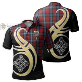 Baillie of Polkemmet Red Tartan Polo Shirt with Family Crest and Celtic Symbol Style