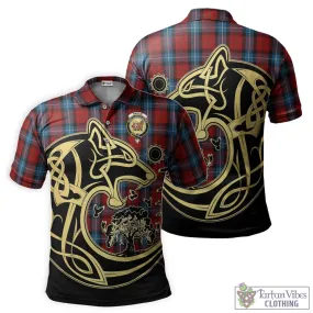 Baillie of Polkemmet Red Tartan Polo Shirt with Family Crest Celtic Wolf Style