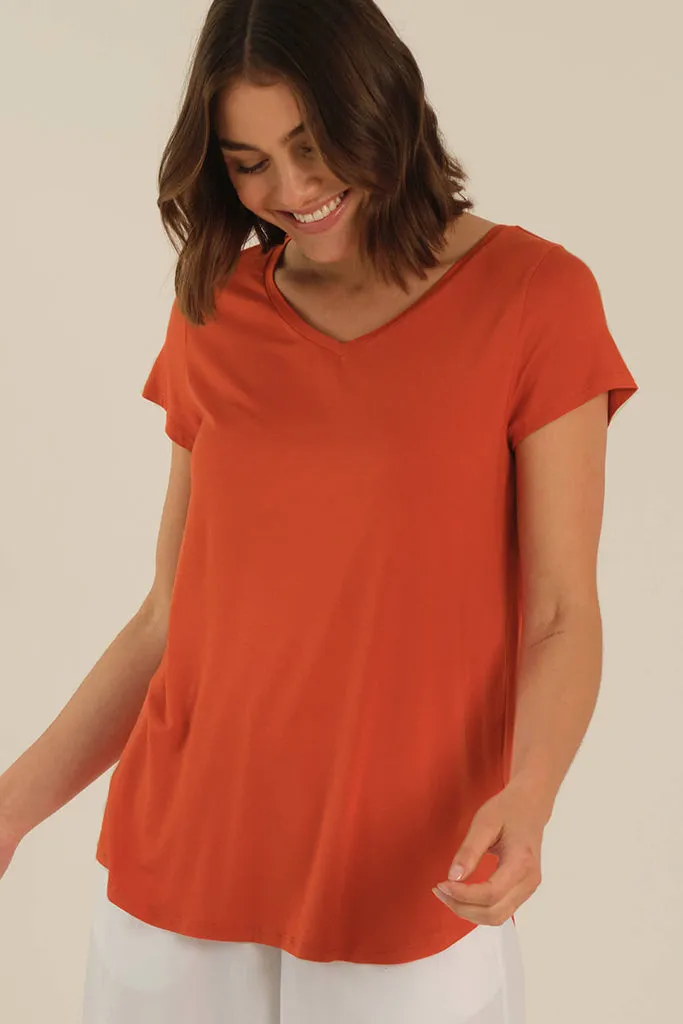 Bamboo V Neck Tee - Flame