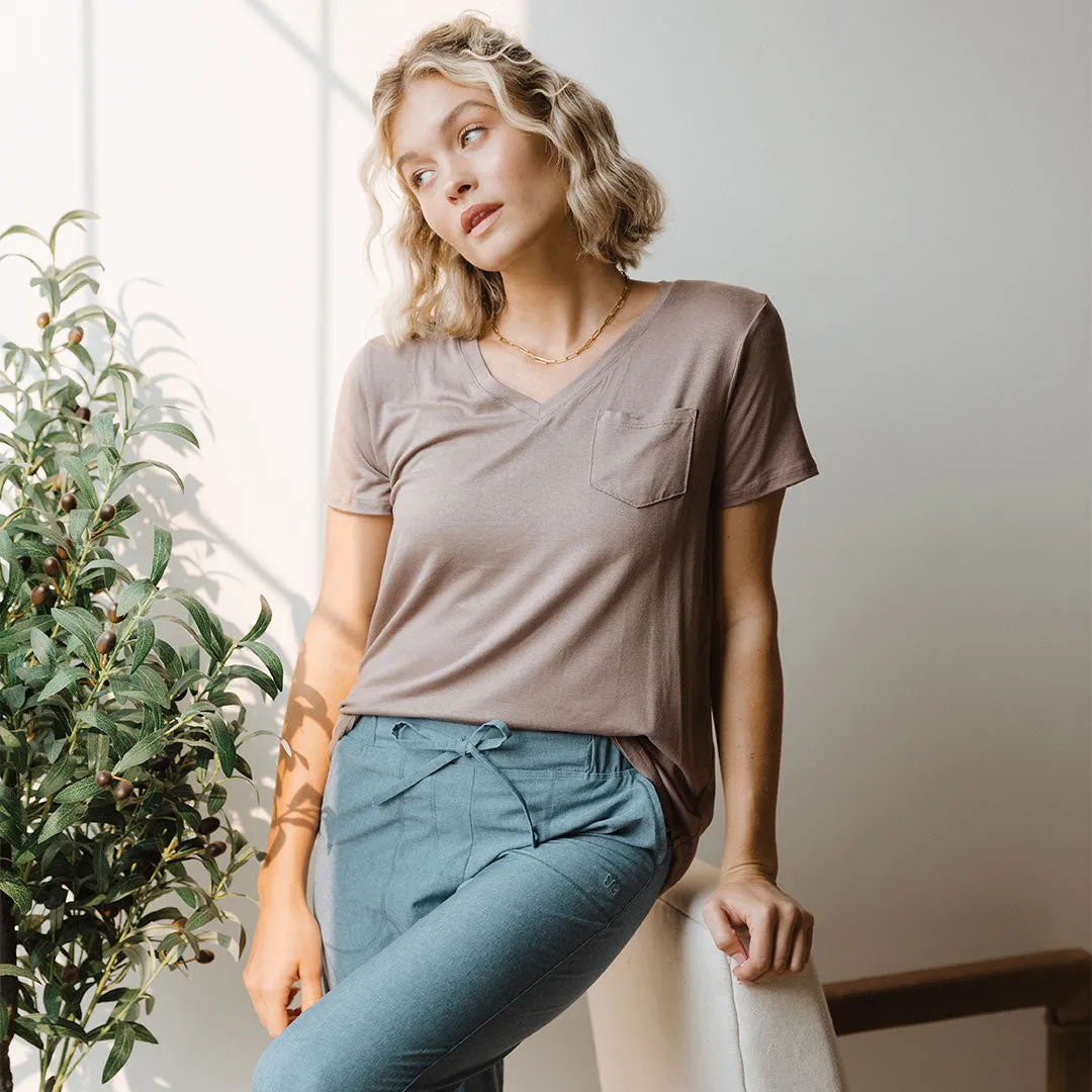 Basic V Neck Tee, Toffee