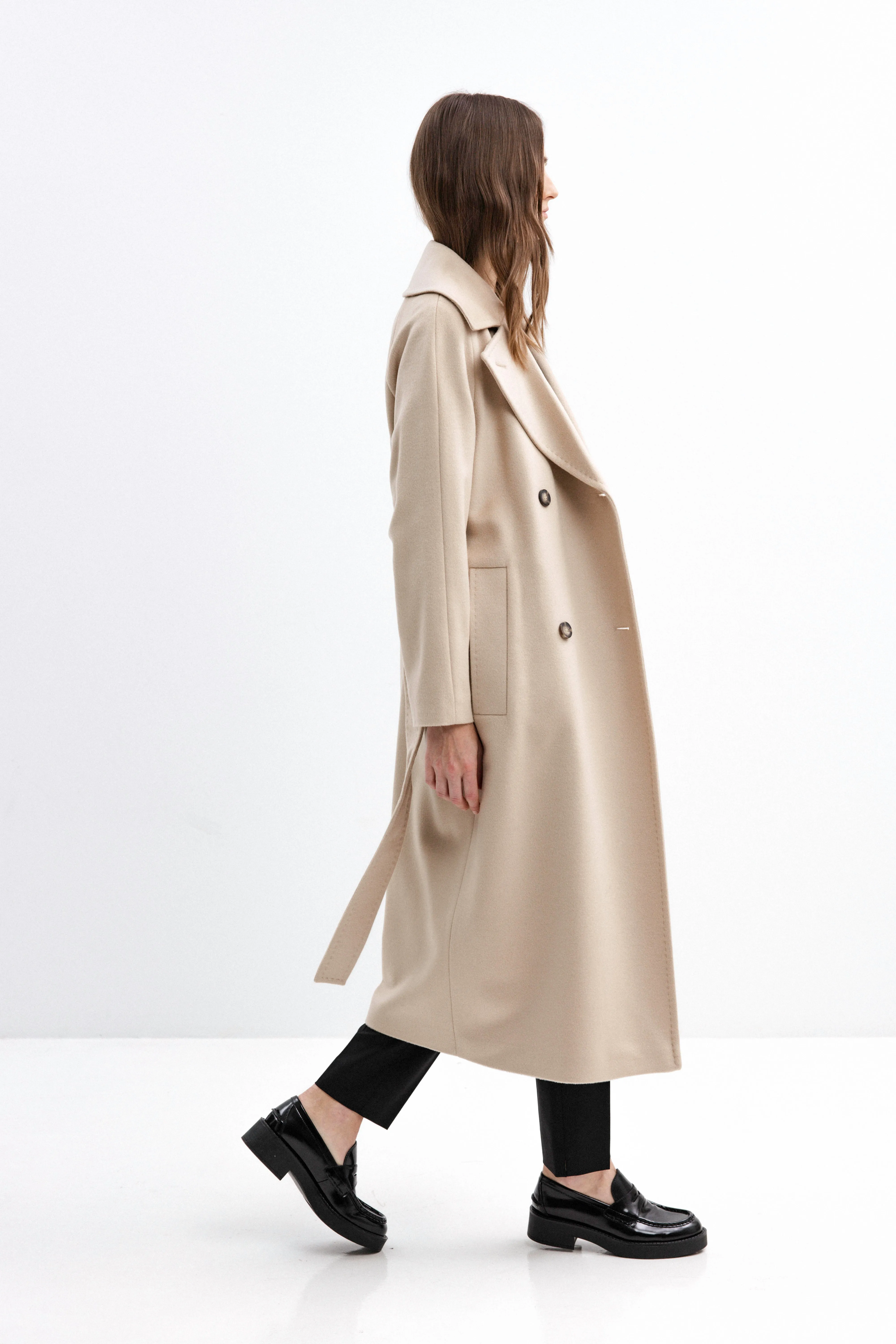 BEIGE BELTED WOOL COAT