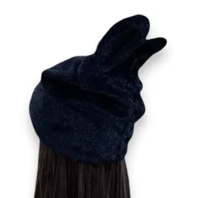 Black Plush Bunny Ear Beanies