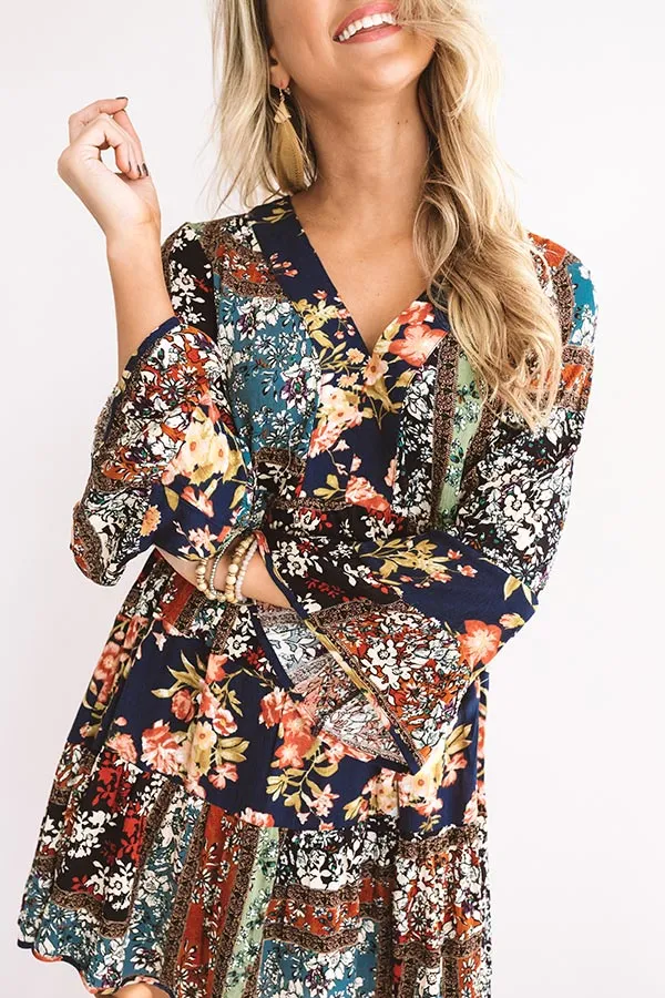 Bliss And Bouquets Babydoll Dress in Navy