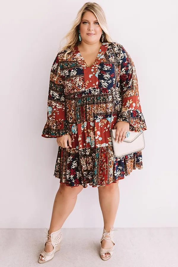 Bliss And Bouquets Babydoll Dress in Rust Curves