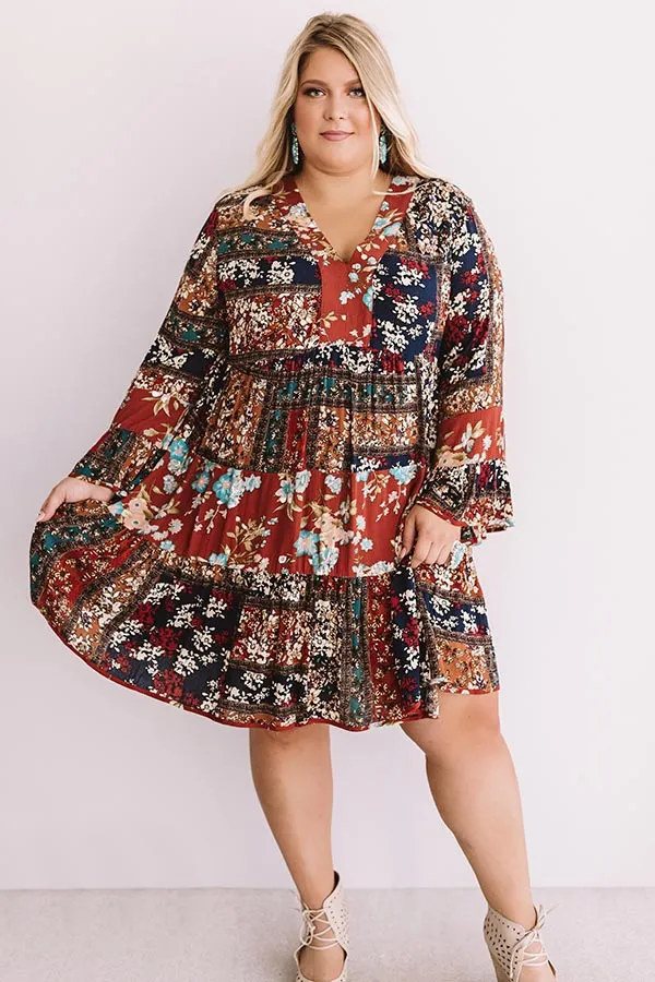 Bliss And Bouquets Babydoll Dress in Rust Curves