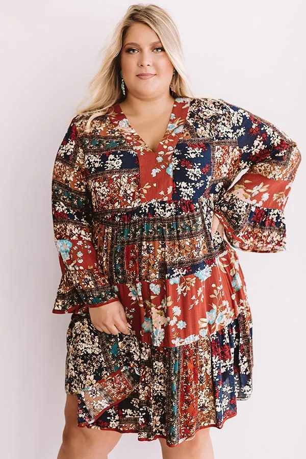 Bliss And Bouquets Babydoll Dress in Rust Curves