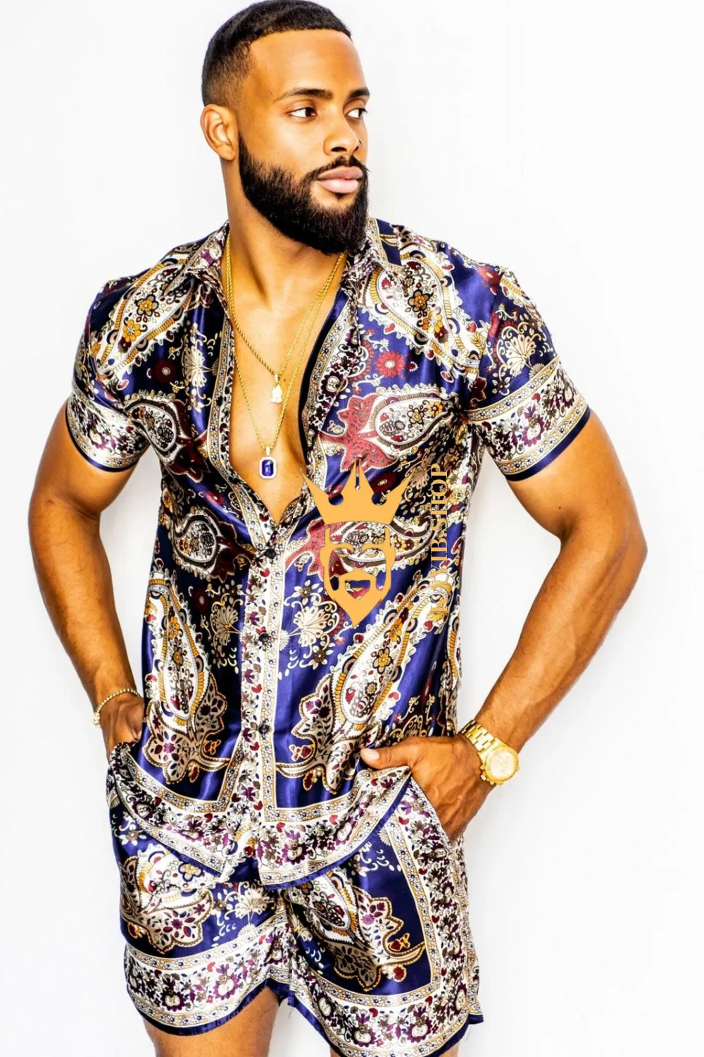 Boho Silk Shirt Set - Festival Outfit, Handmade Men's Fashion