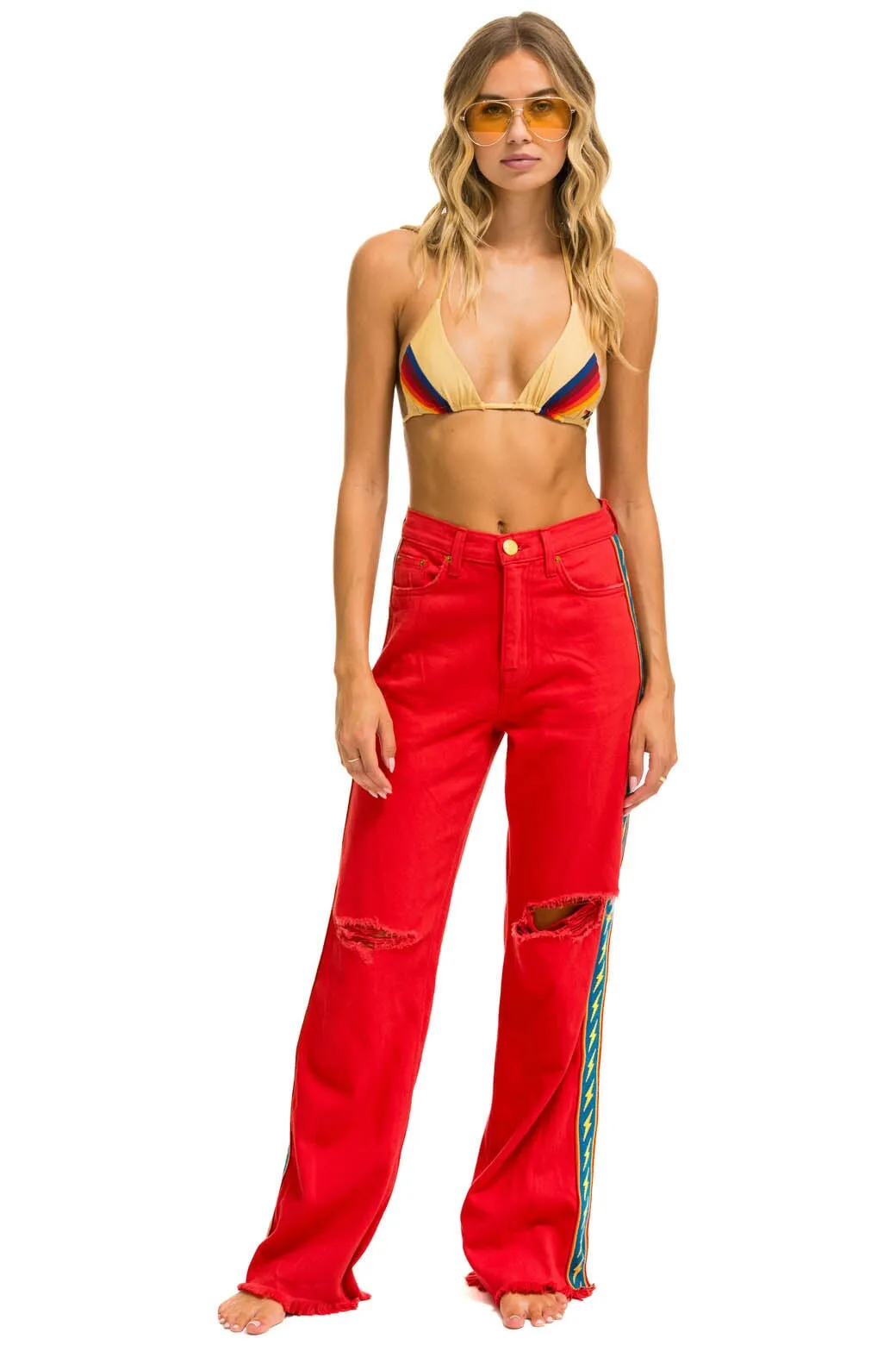 BOLT STRIPE HI RISE WIDE-LEG GYPSY JEAN - RED