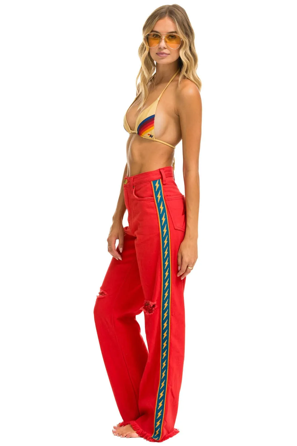 BOLT STRIPE HI RISE WIDE-LEG GYPSY JEAN - RED